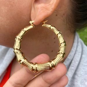 18K Gold Filled bamboo hoops, Gold Bamboo Hoops, Women Gold Hoop Earrings